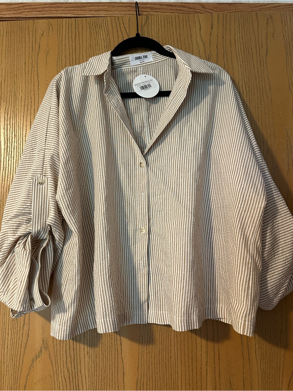 Double Zero Beige and White Striped Relaxed Button-Down Shirt